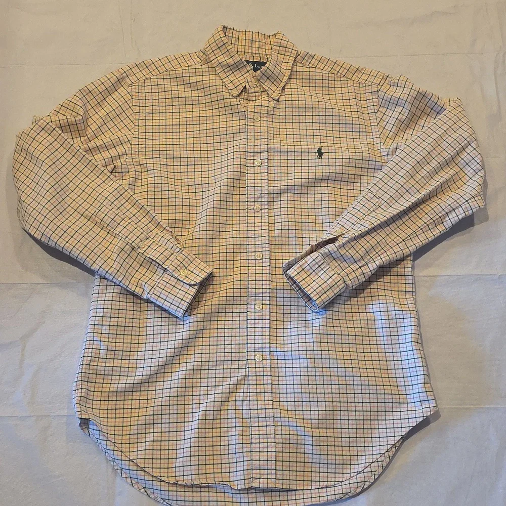 Ralph‎ Lauren Classic Fit White with Pink Green Graph Check Button-Down Shirt M
